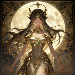 symmetry!!!!!! beautiful alien anime moon princess close portrait, wearing ornate clothing, ultra detailed, elegant, intricate, anime, dynamic lighting, dnd, digital art, digital painting, artstation, wlop, sharp focus, illustration, art by artgerm and greg rutkowski and alphonse mucha, 8 k