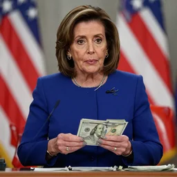 nancy pelosi playing with one hundred dollar bills wlop