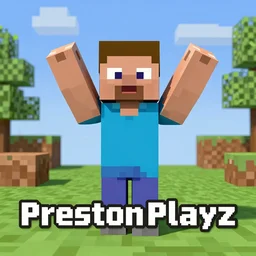 preston holding his hands up as he fails at minecraft, prestonplayz, youtube thumbnail