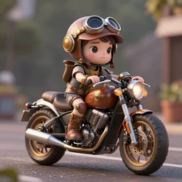 steampunk style motorcycle, photorealistic, 3 d rendering, cute, unreal engine, bokeh