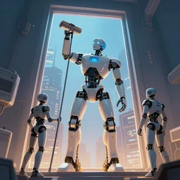 gorgeous robot cleaning a windows of illusion tower, by greg rutkowski, by anton fadeev, by rhads, 4 k
