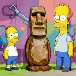 bill cipher moai statue popart slap face caricature cartoon graffity simpson family artstation colorful vibrant beeple, by thomas kinkade