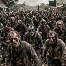 a highly detailed scene of a zombie army, like walking dead, like night of the living dead, in the style of greg rutkowski, digital photography, photorealistic, realistic, extreme detail