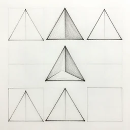 separate triangles and squares drawn on a huge sheet of paper