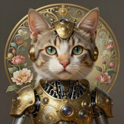 portrait of a kitten, robot steampunk, floral! horizon zero dawn machine, intricate, elegant, highly detailed, ray tracing, digital painting, artstation, concept art, smooth, sharp focus, illustration, art by artgerm and greg rutkowski and alphonse mucha, 8 k