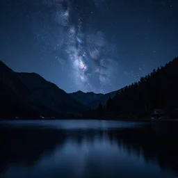 the night sky rejected in a mountain lake