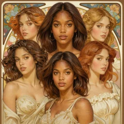 handsome young black women with shoulder length brown hair, half body shot, path traced, highly detailed, high quality, digital painting, alena aenami, lilia alvarado, shinji aramaki, karol bak, alphonse mucha, tom bagshaw