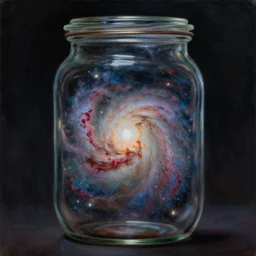 a nebula trapped inside a jar. beautiful detailed dramatic painting by artgerm and magali villanueve and michael whelan