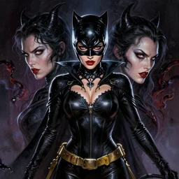 symmetry!! gantz portrait of megan fox as catwoman, unholy, intricate, highly detailed, dynamic lighting, digital art, digital painting, artstation, terence nielsen, sharp focus, illustration, art by artgerm and greg rutkowski and moebius, 8 k