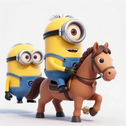 minion riding a horse, 3 d digital art