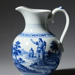 orpheus by franz von stuck, blue and white, detail on porcelain jug