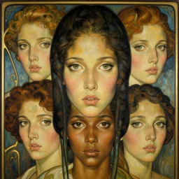 an art nouveau, ( streamline moderne ), multi - ethnic and multi - racial portrait in the style of charlie bowater, and in the style of donato giancola, and in the style of charles dulac. very large, clear, expressive, intelligent eyes. symmetrical, centered, ultrasharp focus, cinematic lighting, photorealistic digital painting, intricate details.