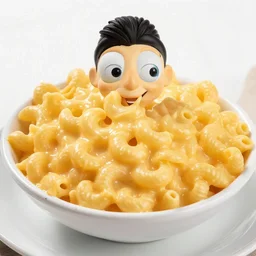 high quality photo of macaroni and cheese being held out to the camera by xerxes
