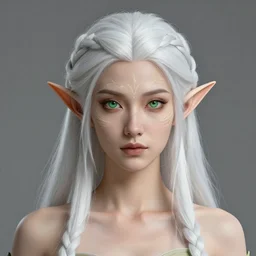 A matte painting of a beautiful white hair with braids and foxy green eyes and face markings Wood elf Druid woman , trending on art station , extremely detailed