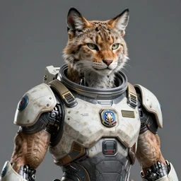 a portrait of a muscular anthropomorphic cyberpunk lynx in spacesuit armor with ensignia on chest plate by sandra chevrier, by jon foster, detailed render, post - processing, extremely hyperdetailed, intricate, epic composition, cybernetics, 4 k realistic, cryengine, realistic shaded lighting, sharp focus, masterpiece, by enki bilal