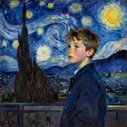 a kid in the city at a starry night. by a. j. casson