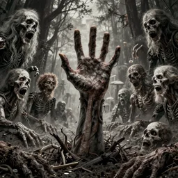 a hand coming up from the grave, horror art by beksinski and szukalski and giger and and pyromallis and dzo and iris compiet and seb mckinnon and, digital art, highly detailed, intricate, sharp focus, trending on artstation hq, deviantart, pinterest, unreal engine 5, 4 k uhd image