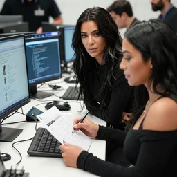 The Kardashians asking for their credentials from the IT guys, ultra detailed, sharp focus, artstation, pixiv,