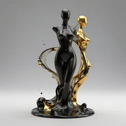 3 d fluid simulation render, octane render, xparticles, black latex and golden colors, female bodies, abstract sculpture