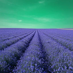 a sapphire field, a emerald sky, surreal collage