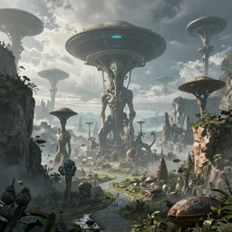 Mind-blowing scenery of an alien world, photorealistic