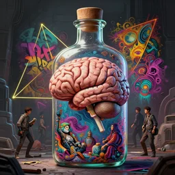 illustration of a brain on a bottle, composition accidental renaissance golden ratio, cinematic, by sachin teng and sergey kolesov and ruan jia and heng z and wlop. graffiti art, scifi, fantasy, hyper detailed. octane render. concept art. trending on artstation