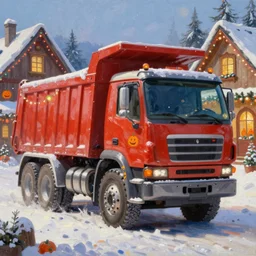 classic oil painting, a dump truck at santa claus workshop, as a dnd character, winter, christmas lights, cottagecore, no jack o lanterns, highly detailed, digital illustration, concept art, smooth, sharp focus, art by greg hildebrandt, and tim hildebrandt