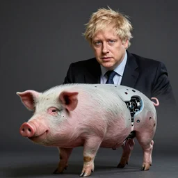 Boris Johnson as half cyborg and half pig