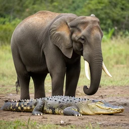 alligator embracing elephant