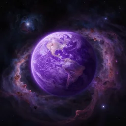 a detailed digital painting of a marble - like planet orbiting a large purple sun in a sea of stars surrounded by colorful swirling gas clouds, by alena aenami, petros afshar and greg rutkowski trending on artstation, deviantart, planet, clouds, earth, exoplanet, stars, nubulae hubble