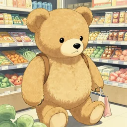 teddy bears shopping for groceries in japan, ukiyo - e