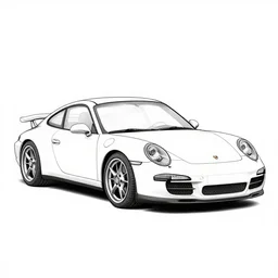 porche 9 1 1, 3 d render, line art, black and white vector outline white background,