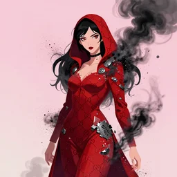 beautiful lady half necromancer, made of red gucci fabric, dust particles, broken metal and black smoke, pixiv fanbox, dramatic lighting, maximalist pastel color palette, splatter paint, pixar and disney exploded - view drawing, graphic novel by fiona staples and dustin nguyen, peter elson, alan bean, wangechi mutu, clean cel shaded vector art, trending on art