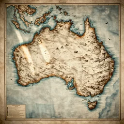 cartography map of australia. 1400s old sea map. faraway islands. amerigo vespucci