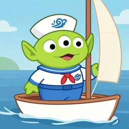 friendly alien sailor  open sea in a sailboat character art trending on artstation