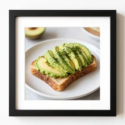 a framed photo of avocado toast
