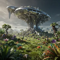 alien planet with metallic megastructure : octane render landscape : flora and fauna : mathew o : aleksandr pronin!!! | humble : 3 d render : octane render : ue 5 : 3 d graphic : android jones