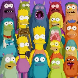 densely packed mutant simpsons monsters, 3 d rendering, foul, super gross, animated by toshio saeki