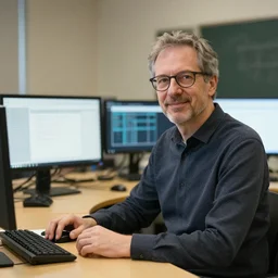 professor for media composition, photorealsitic