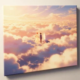 spirits over the horzion, by akihito yoshida, visual novel, canvas, wide angle, warm color palette, 3 d, ambient occlusion, iridescent, clouds