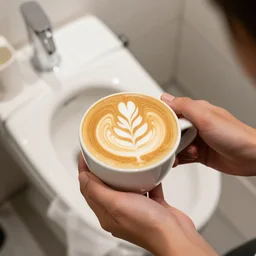toilet!!! latte art in a bathroom, award winning food photography