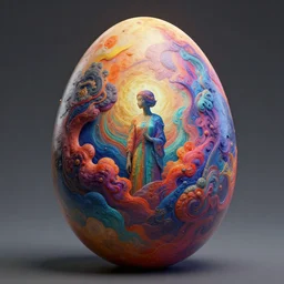 the egg of creation, metaphysical art, surrealism, zbrush, unreal engine, vibrant, detailed, by shiki