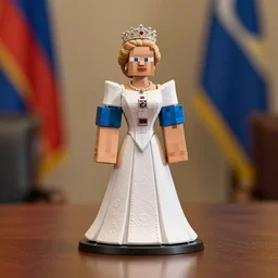queen elizabeth minecraft figurine on a table, professional photo