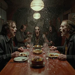 the scary restaurant, water caustics, film still from the movie directed by denis villeneuve and david cronenberg with art direction by bernie wrightson, h. r. giger, and tim white