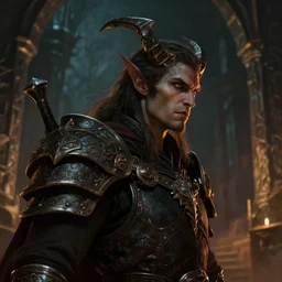 dungeons and dragons evil warrior character closeup side profile portrait, dramatic light, dungeon background, 2 0 0 mm focal length, painted by stanley lau, painted by greg rutkowski, painted by stanley artgerm, digital art, trending on artstation