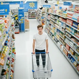 extremely skinny man in walmart, high angle security camera,