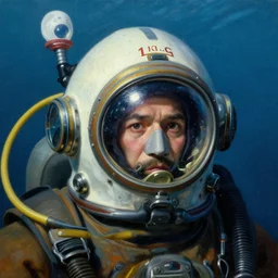portrait of deep sea diver helmet, the notorious b. i. g.!!!!!!!!!!!!!!!!!!!!!!!!!!!, detailed face, detailed painting, epic lighting, by ilya repin, phil hale and kent williams