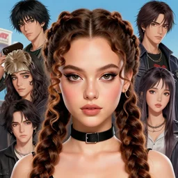 mila kunis portrait wearing black choker in the sky market, color page, 4 k, tone mapping, doll, akihiko yoshida, james jean, andrei riabovitchev, marc simonetti, yoshitaka amano, digital illustration, ilya kuvshinov, greg rutknowski, braided hair, ringlet, curls realism, sharp details, cinematic, highly detailed, digital, 3 d