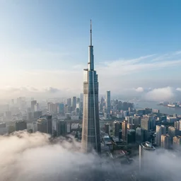 a beanstalk reaching the clouds, vast city landscape
