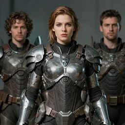 woman in sci - fi armor, with oversized shoulders, by donato giancola and nikolay makovsky.